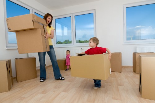 Moving van outside a typical Islington townhouse with stairs and access considerations