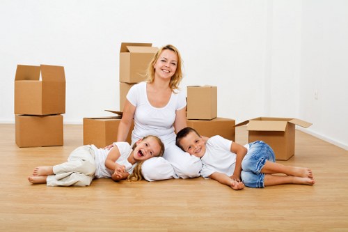 Packed boxes and furniture ready for removal truck hire in Islington